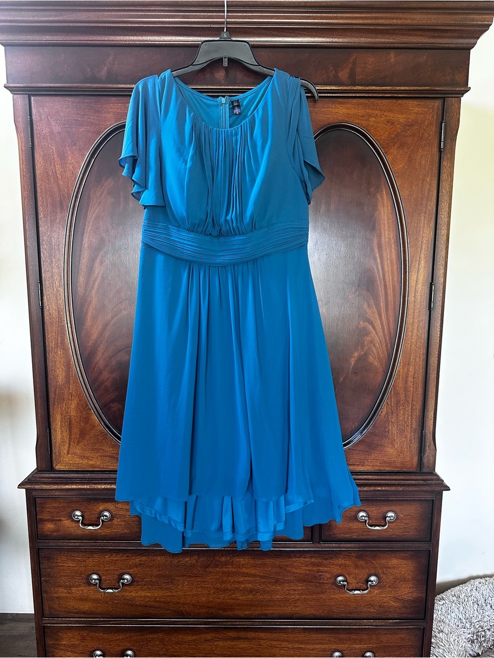 Women’s Teal Blue Flutter Sleeve Dress